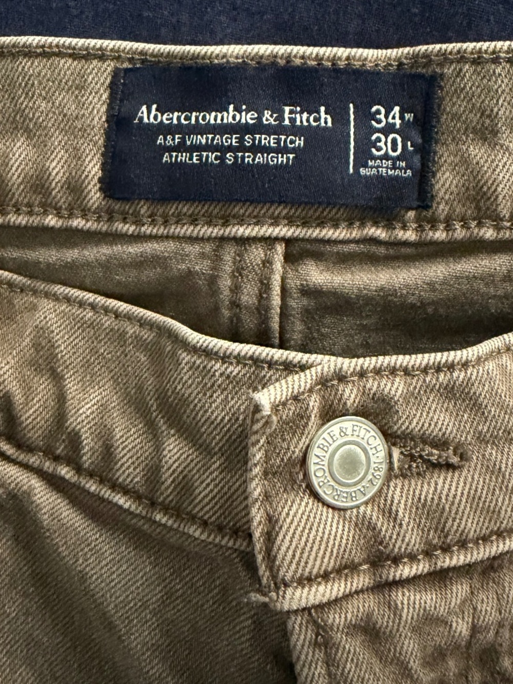 A&F Men's 34x30 90s Athletic Straight Jean - Light Brown Wash - Picture 2 of 7